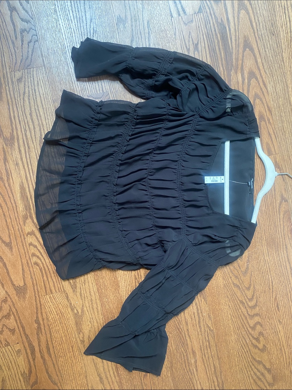 Madewell Black Ruched Peasant Blouse